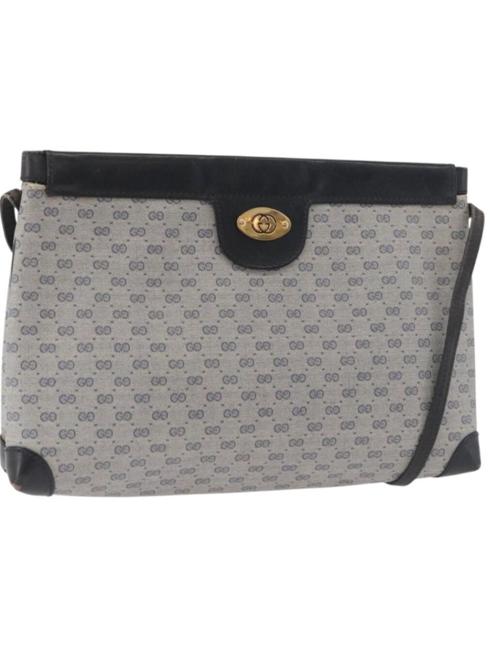 GUCCI Micro GG Supreme Shoulder Bag PVC Navy Gold